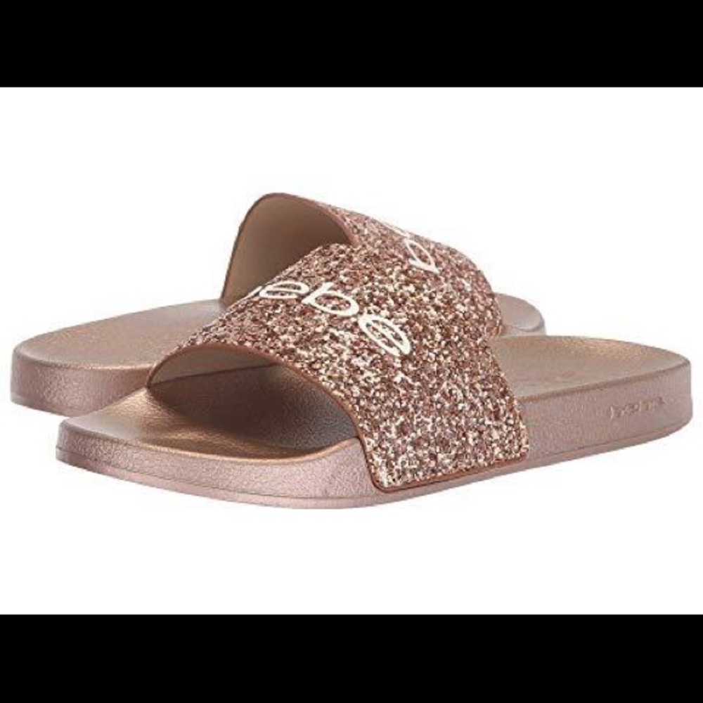 bebe Rose Gold Glitter Slides (Fraida) 8